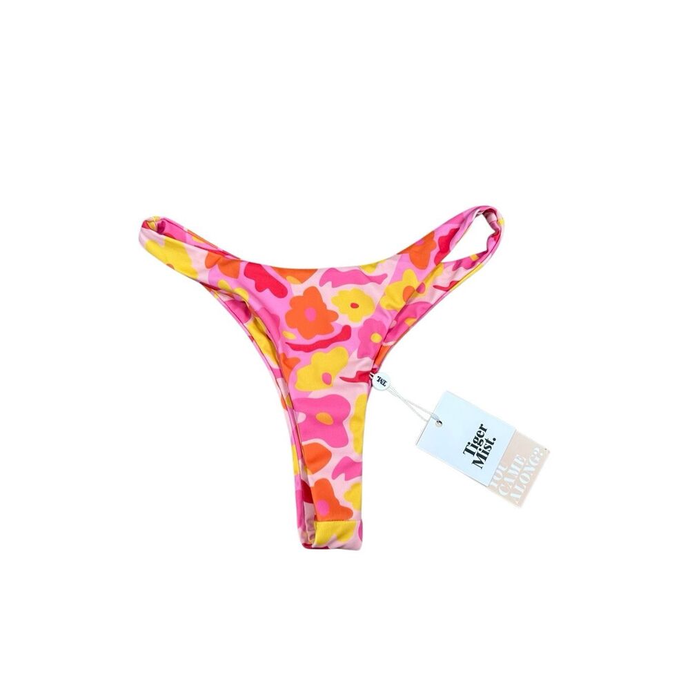 NWT tiger mist cheeky high leg bikini swim bottom spring yellow pink floral S